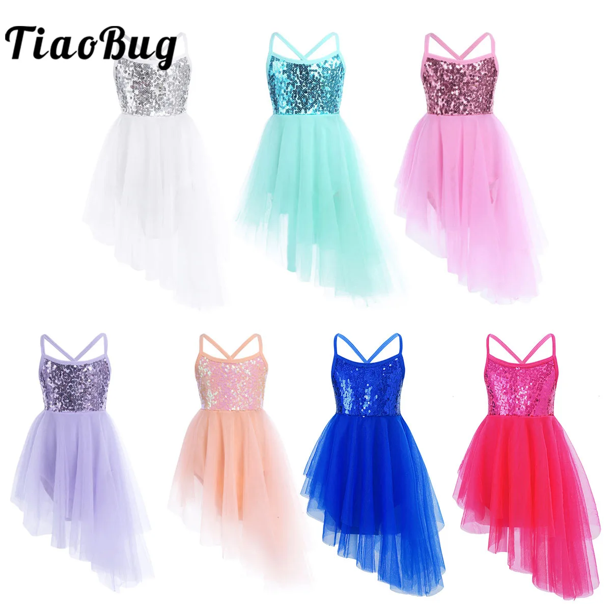 Kids Girls Ballet Tutu Dress Shiny Sequins Ballet Leotards Children Gymnastics Leotard Stage Dance Costume