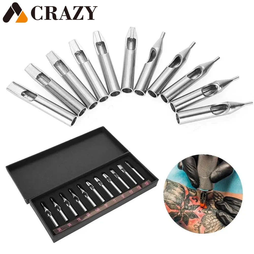 

11pcs/set Stainless Steel Tattoo Tips Kit Nozzle 11 Sizes Assorted Tattoo Mixed Tips For Tattoo Needles & Machine Free Shipping