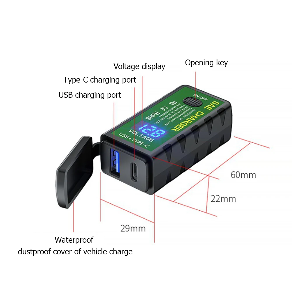 듀얼 USB 오토바이 충전기 편리하고 간단한 설치 SAE에서 USB로 휴대폰 GPS용 고속 충전 어댑터