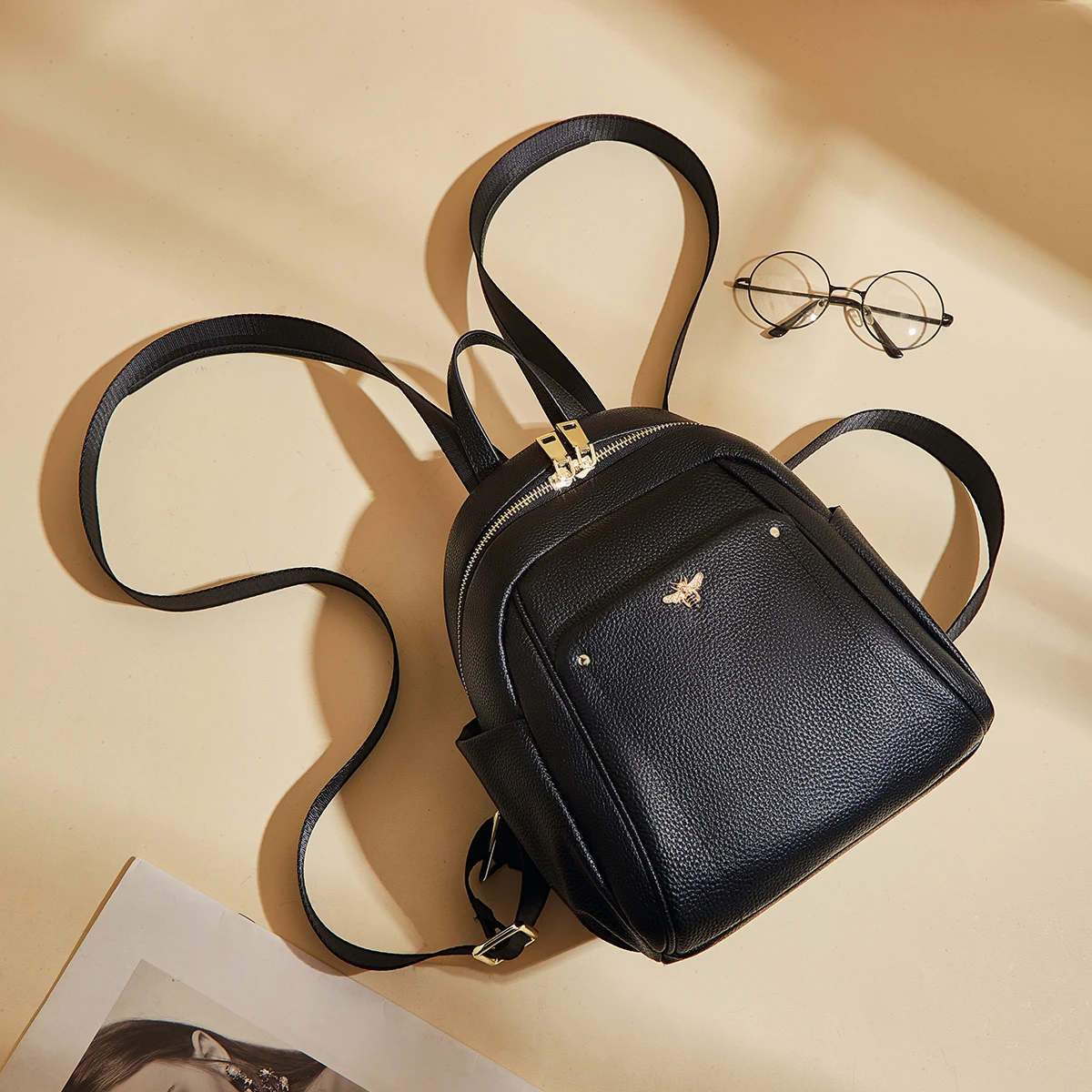 LAORENTOU Women Cow Leather+PU Backpack Clasic Lady Daypack Travel Bag Gift for Wife, Lover 2