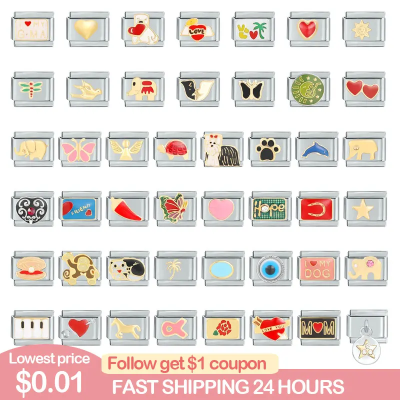 DIY 모듈 팔찌 쥬얼리 액세서리, 귀여운 나비 별 매력 이탈리아 링크 핏, 9mm 스테인레스 스틸 팔찌 펑크 쥬얼리