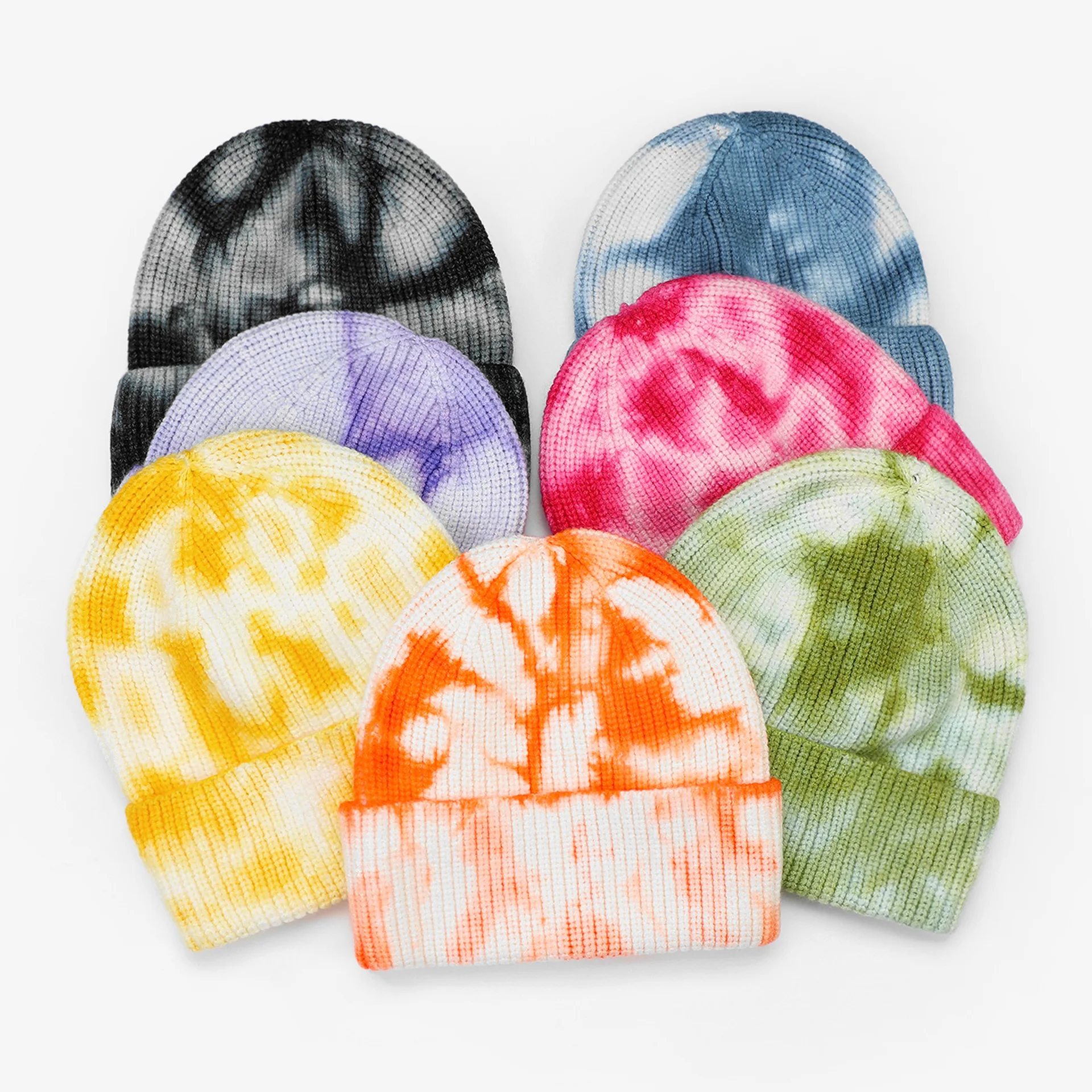 

Gradual color tie dye knitted hat Outdoor sports mountain climbing trend thickened earmuffs warm woolen hat couple group hat