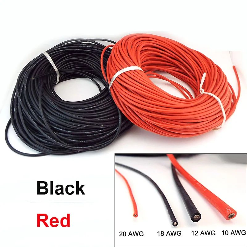 Мягкий Силиконовый Красный Черный провод 18AWG 20AWG 22AWG 24AWG 26AWG 28AWG термостойкий автомобильный аккумулятор Электрический кабель питания