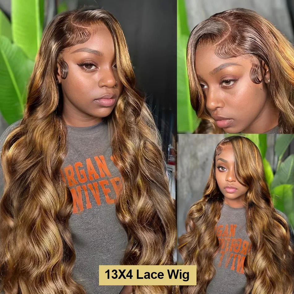 Human Hair Lace Frontal Wig 30 38 Inch 4/27 Highlight Colored Ombre Blonde Body Wave For Women