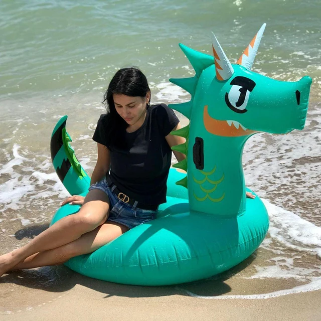 Child Green Dragon Dinosaur Pool Float Inflatable Air Mattress Adult Kids Rider On Summer Water Play Swimming Ring Fun Life Raft 5
