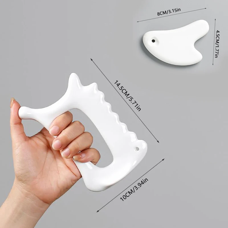White Ceramic Scraping Board Facial Guasha Handheld Full Body Universal Type Acupoint Massager Lymphatic Drainage Massager 6