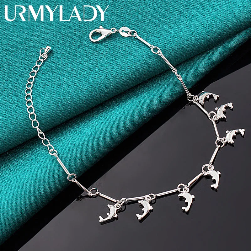 Браслет-цепочка URMYLADY женский из серебра 925 пробы с дельфином |