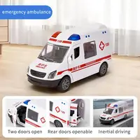 Hospital Rescue Ambulance Police Plastic Cars Model Pull Back Sound And Light Alloy Diecast Car Toys For Children Gifts 1