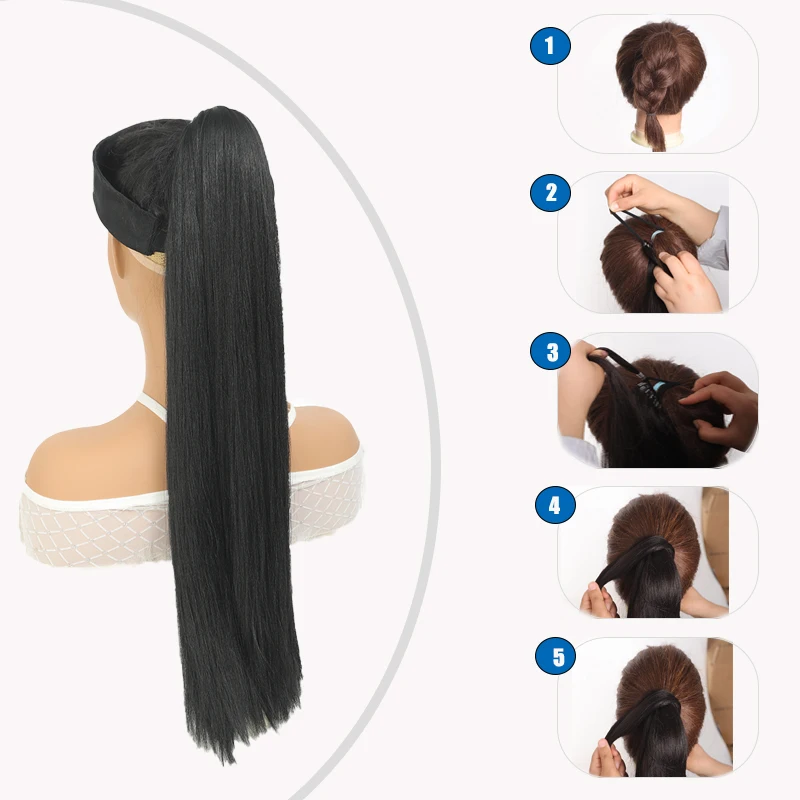 LUPU Women's Ponytail Extension, Long Braid Tied Hair, Rubber Band Braided Wig, Synthetic Ponytail 22 inches