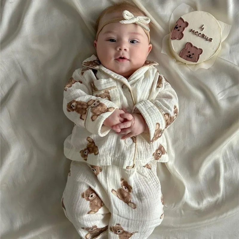 BabyGirlBoyBearPajamasSetLongsleeveSleepingWearInfantToddler