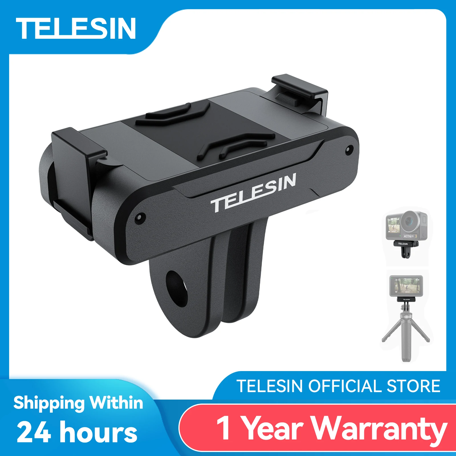 TELESIN Magnetic Two Claw Adapter Action Camera Accessories For DJI OSMO  Action 3 4 Adapter