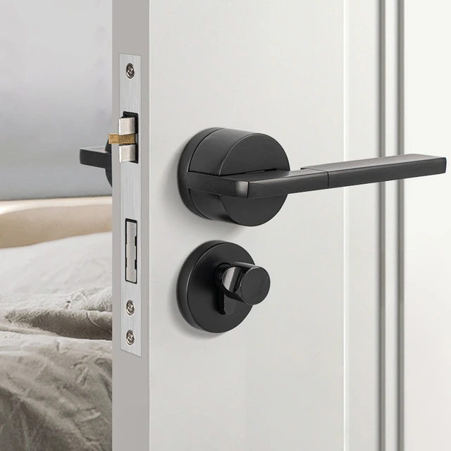 Poignée de porte intelligente, intérieur, extérieur, bouton levier avec  serrure et clé, chambre à coucher, HOBlack