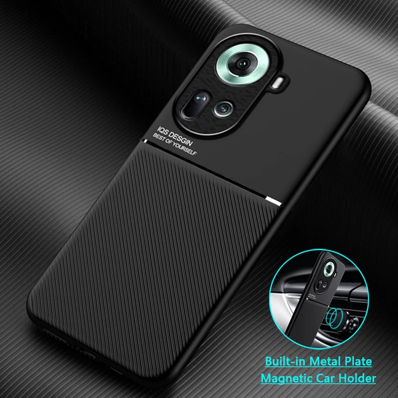 Luxury Leather Silicone Shockproof Phone Case with Car Magnetic Holder
