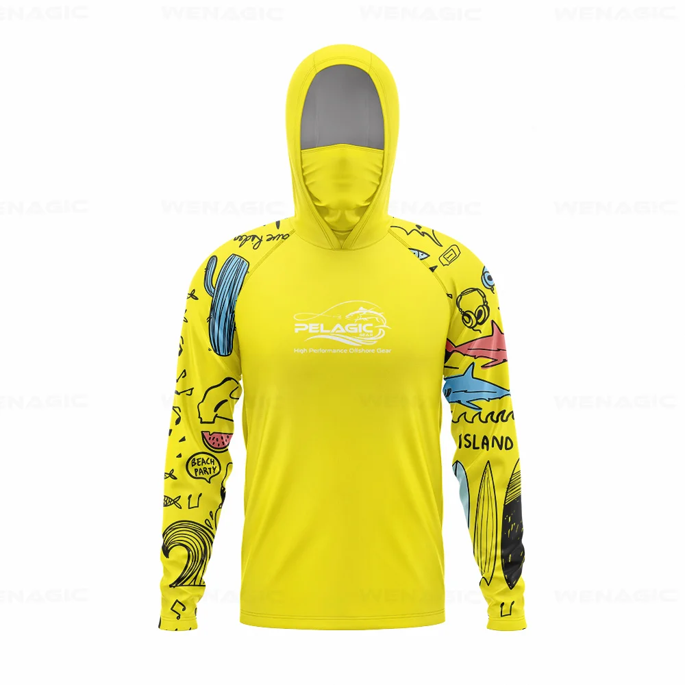 Fishing Shirt Men Hood Long Sleeve UV Protection