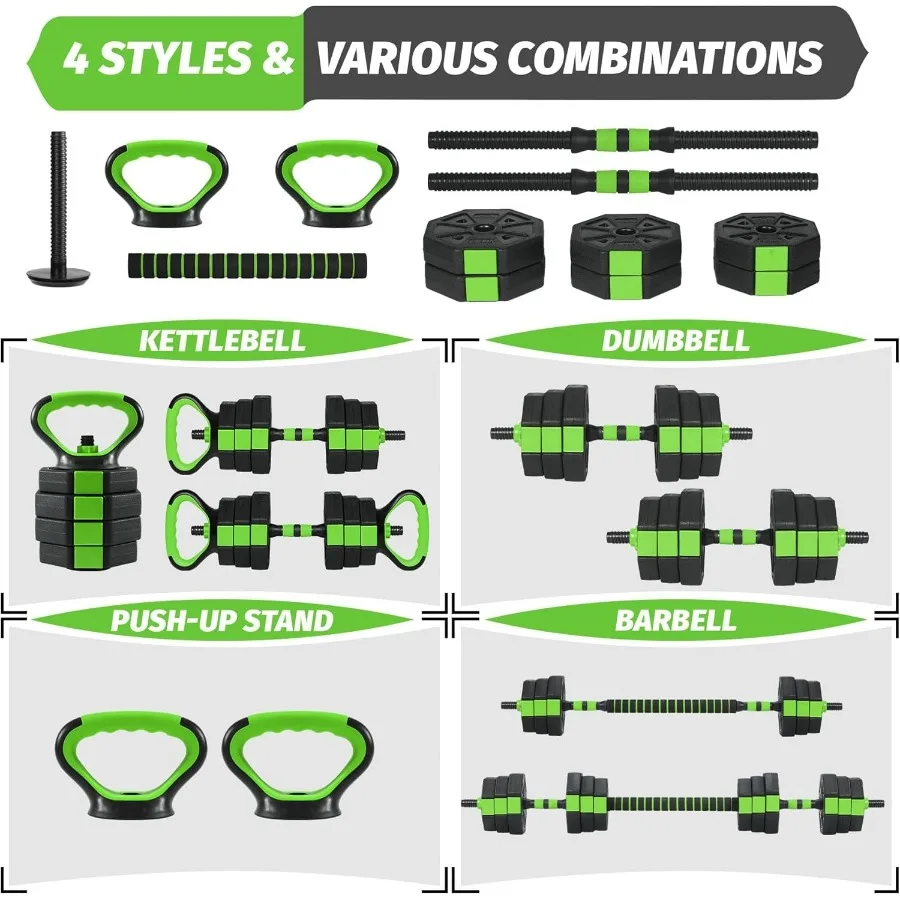 66lbs Adjustable Dumbbells Set, 4 in1 Free Weight Dumbbell Set of 2 Used as Barbell,Kettlebells,Fitness Exercises for Home Gym S