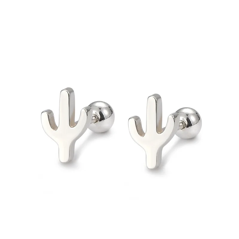 Uniorsj 100% Argento Sterling 999 Carino Adorabile Cactus Vite Perlina Piccoli Orecchini Per Le Donne Gioielli Penetranti
