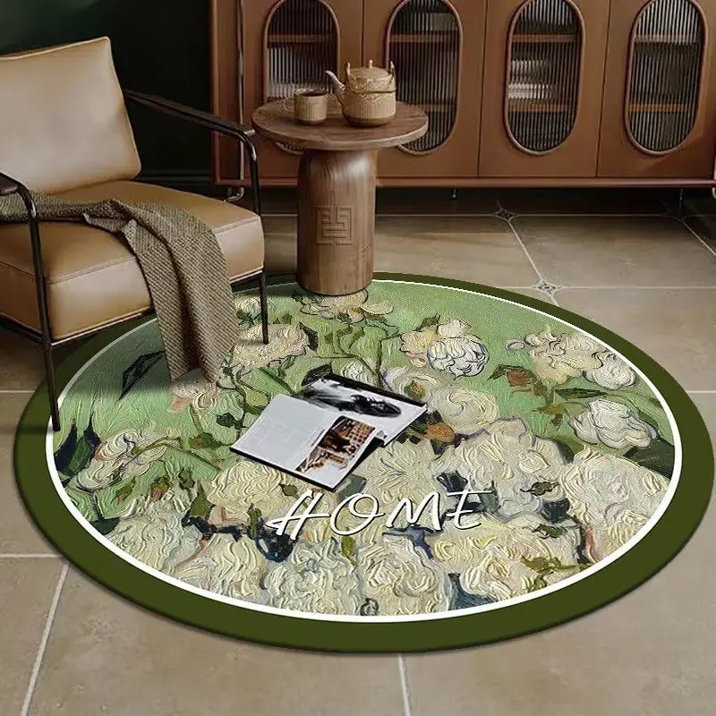 

American Oil Painting Round Carpets for Living Room Bedroom Dresser Computer Chair Rug Rug Anti-skid Entry Door Mats Washable
