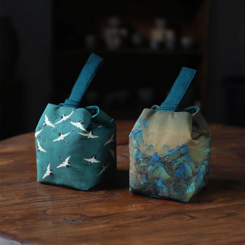 

Thickened Storage Bags Ancient Painted Travel Bags Tea Pots Cups Cloth Tote Travel Organizer