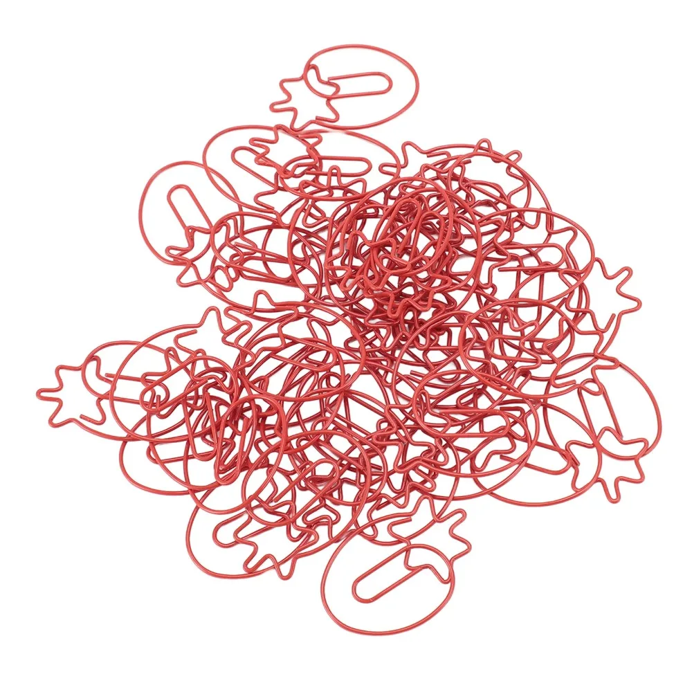 100 Pcs 딸기 모양 딸기 종이 클립 레드 미니 사이즈 금속 종이 클립 다목적 사용 30mm 과일 종이 클립