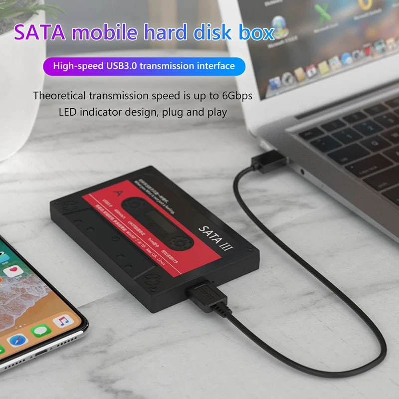 

2.5inch SATA HDD Enclosure 6Gbps 6TB USB3.0 Laptop SSD Convert Box Retro Cassette Hard Drive Disk External Case for Notebook PC