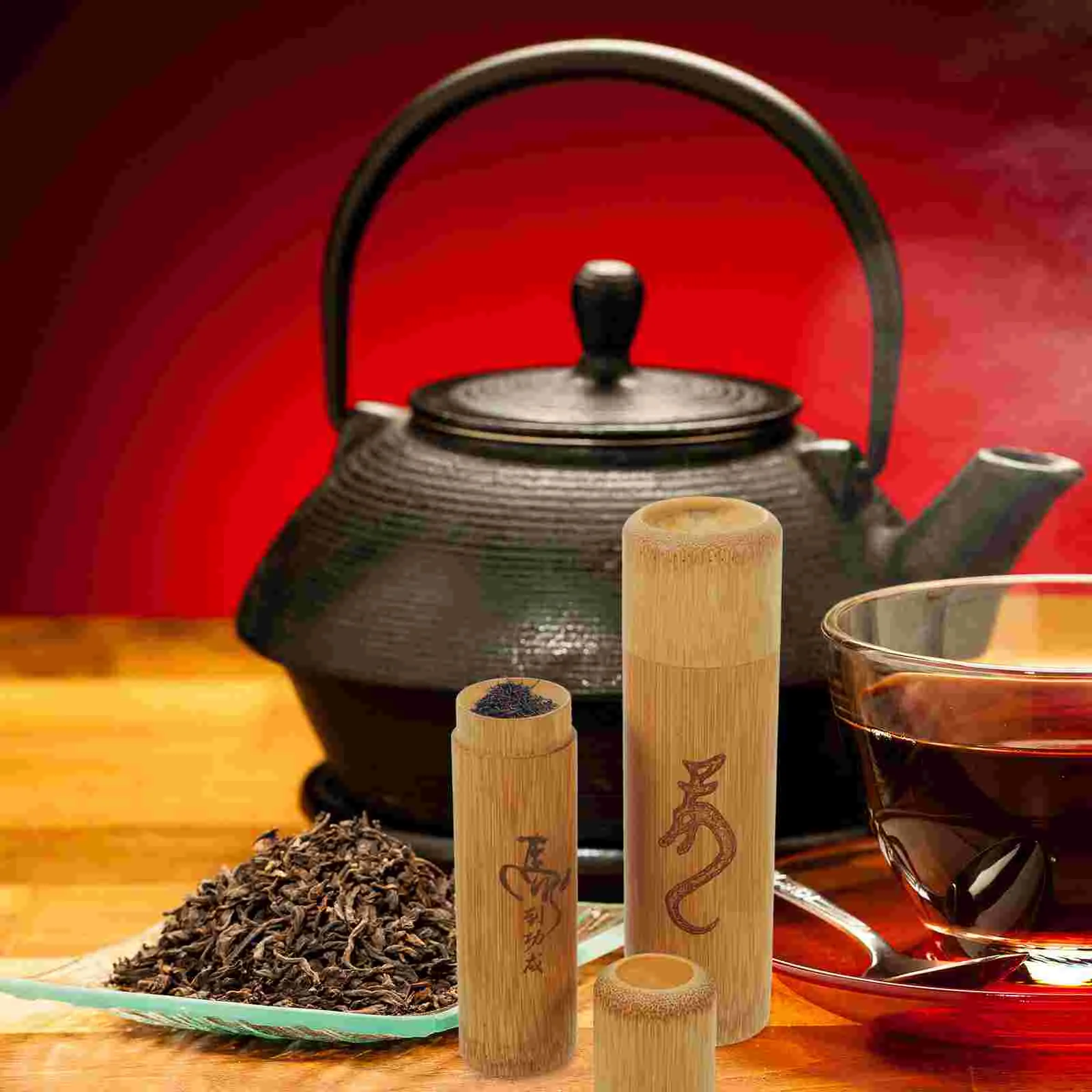 

2pcs Travel Loose Tea Jar Bamboo Tea Canister Airtight Bamboo Tube Multi-use Bamboo Canister