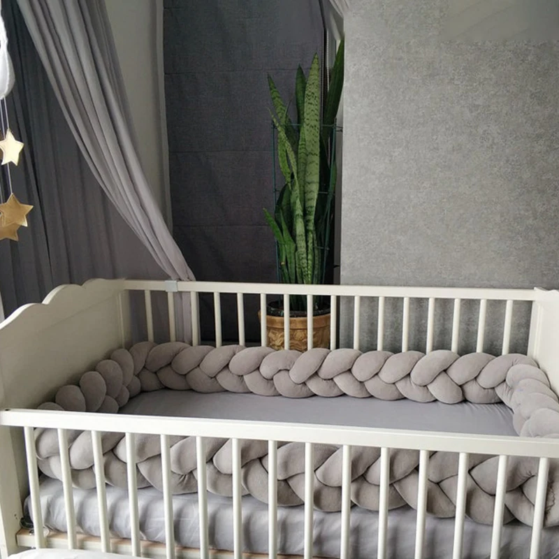 2M/3M Baby Bed Bumper Long Knotted Three-strand Braided Crib Anti-collision Bed Surround Newborns Bumper Circumference Protector crib bumper