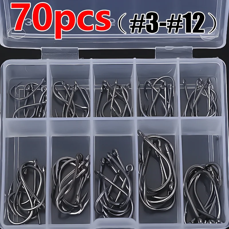 Barbed Fishing Hook With Hole Mix 3#-12# Carbon Steel Carp Fishing Hooks In  Box Fishhooks Pesca Fishing Tackle Accessory B181