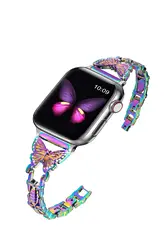 Elegant Diamond Butterfly Metal Bracelet Watch Strap - 42mm 44mm 45mm 49mm (Colorful)