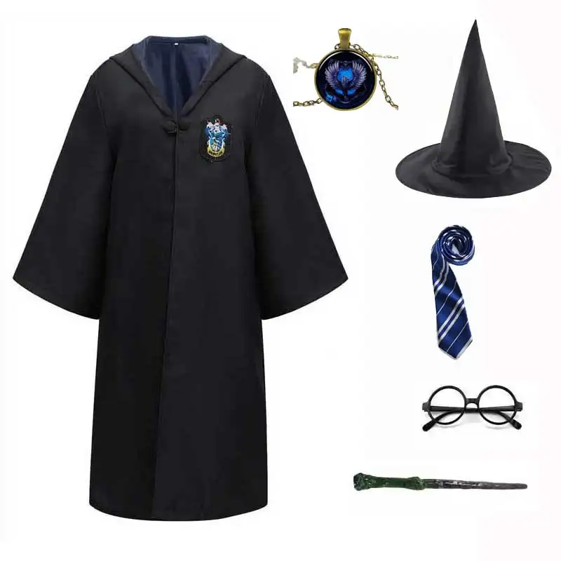 thumbnail image 1 of Disfraz unisex de Slytherin, bata de escuela mágica, capa, suéter, vestido, corbata, gafas, conjunto de brujería, disfraz de Halloween, 1 of 5