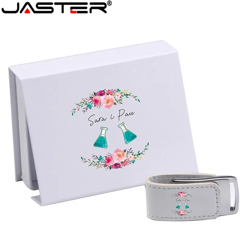 JASTER 10 PCS LOT USB flash drive Free custom logo Pen drive Leather Memory stick White box pendrive 128GB 64GB Color printing