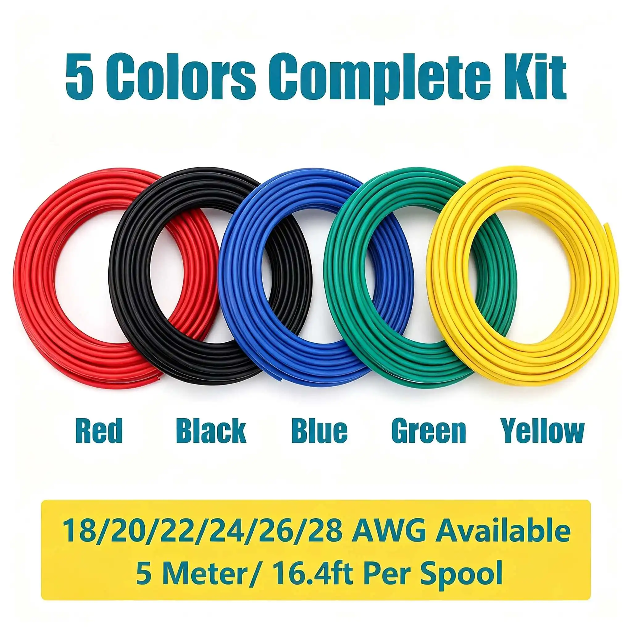 Fil de câblage silicone 24-18 AWG 5 mètres pour modélisme et électronique enroulé, avec une pince à dénuder à côté.