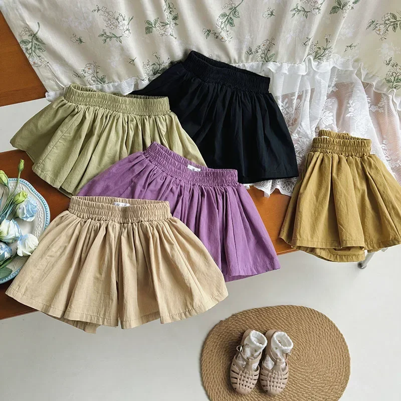 Baby Girls Shorts Skirts Summer Casual Pleated Elasticity Waist Shorts Kids Clothing Solid Color Kawaii Children Pants