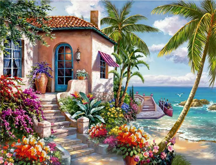 5D DIY ダイヤモンド絵画風景家フルラウンドドリル刺繍森林風景クロス