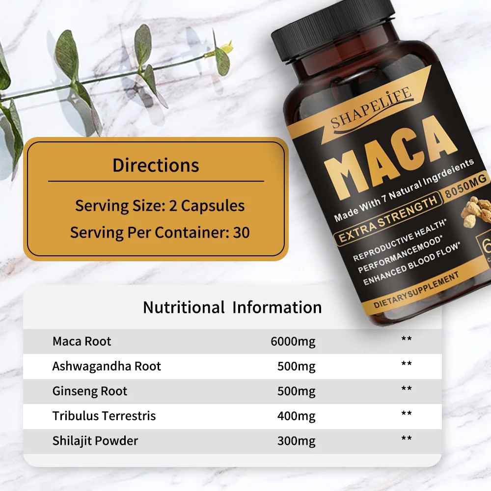 Black Maca Booster for Men & Women Relieve Fatigue, Increase Size, Improve Endurance Natural Maca Pills 60 Capsules