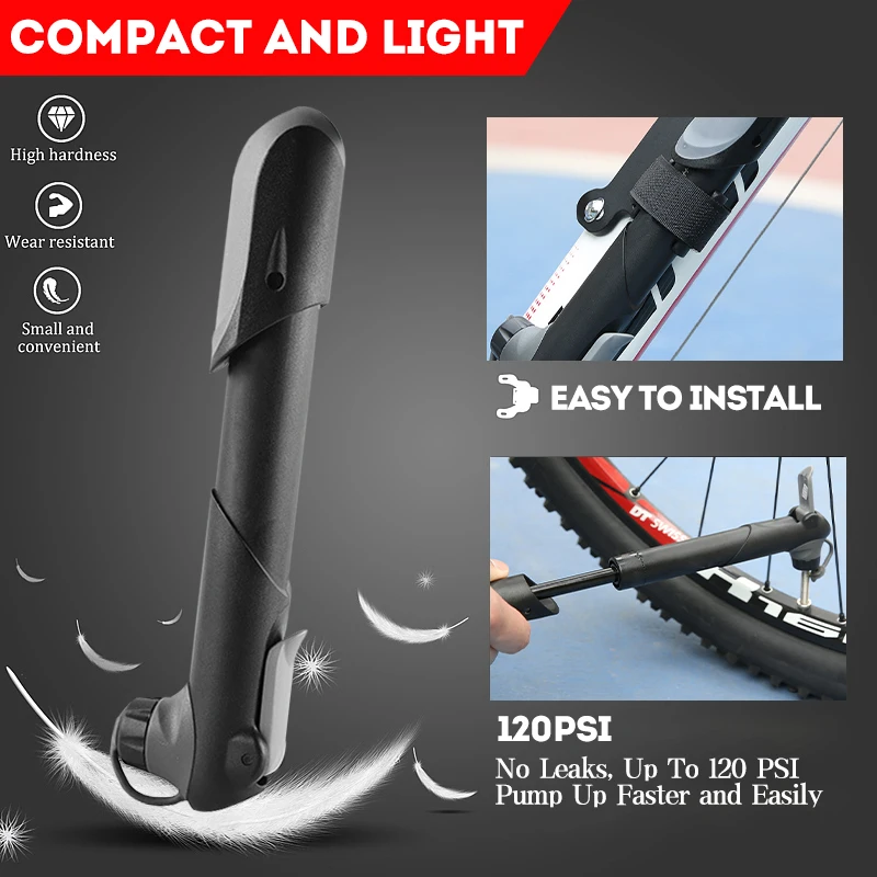 Mini Portable Bicycle Pump with Air Pressure Gauge for Mountain Bike