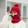 Letters C Knitted Beanie Scarf Set For Woman Girl Curved Brim Autumn Winter Hat Zipper Pompoms Cycling Ski Hunting Hat 3