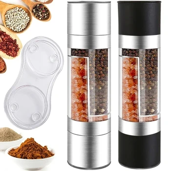Salt and Pepper Grinder 2 in 1 Manual Stainless Steel Salt Pepper Mills with Adjustable Ceramic Grinding Spice Mill Kitchen Tool 1