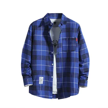 Plaid Shirts Men'S Casual Checked Shirt Autumn Long Sleeved Single Holiday Print Camisa Social Dress Shirt Camisas Asian size 2