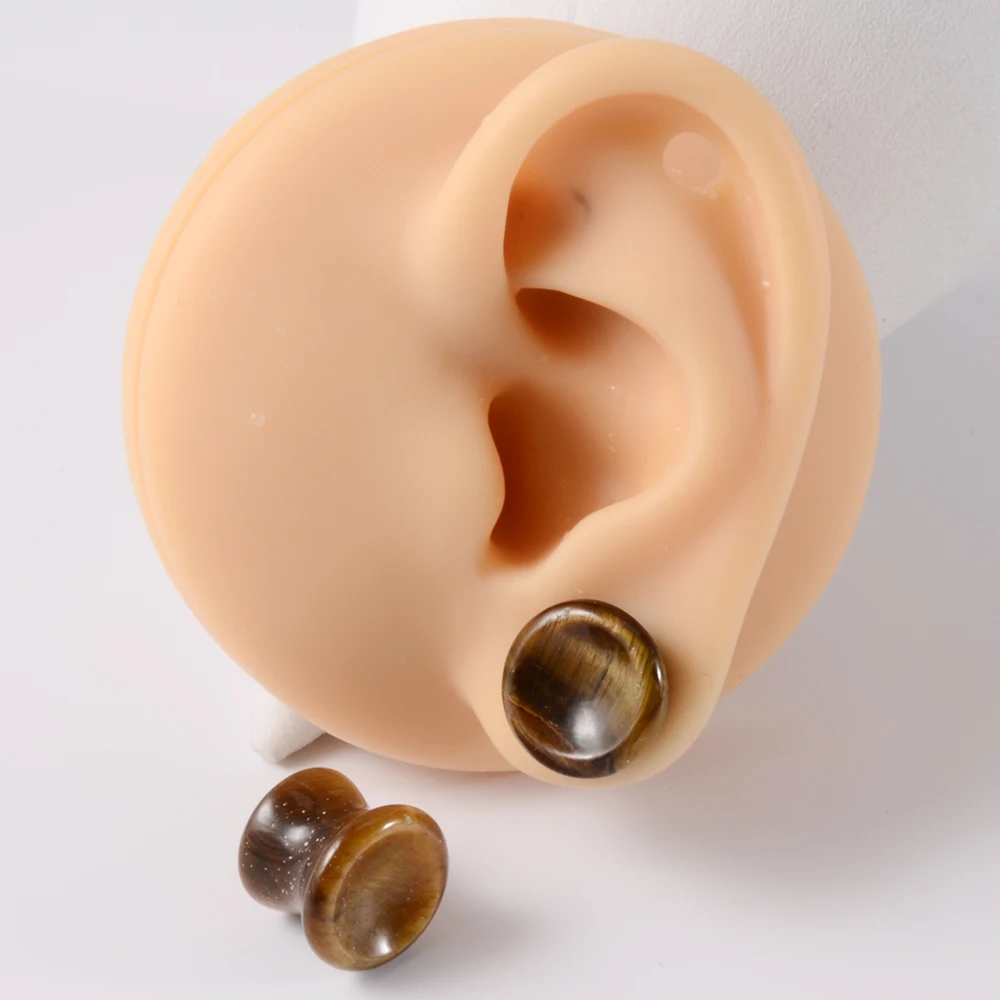 1PC Amethyst Tiger Cat Eye Howlite Crystal Stone Concave Ear Plug Double Flare Solid Gauge Piercing Jewelry