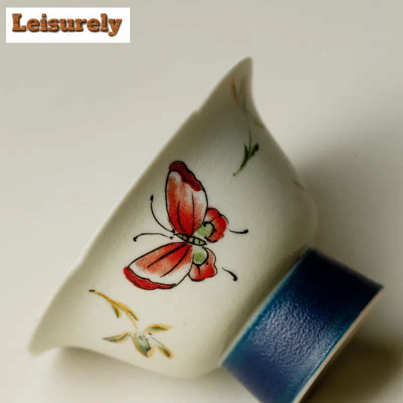 2pc/lot Butterfly Orchid High Foot Teacup Ancient Tea Bowl Jug Tea-tasting Personal Cup Jianzhan Master Cups Tea Ceremony 30ml