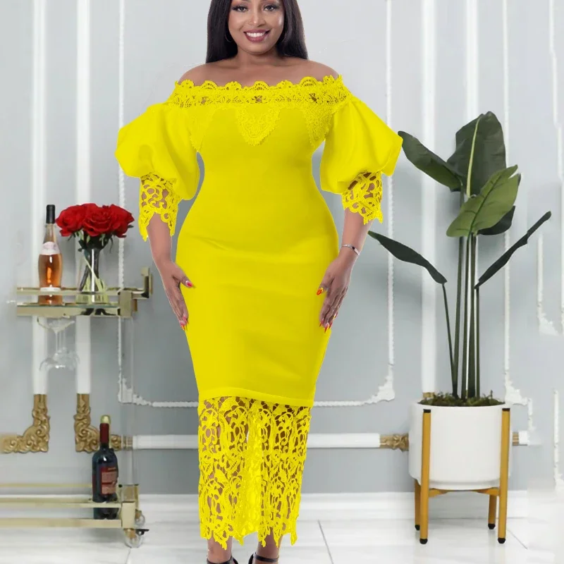 

2024 Summer African Dresses for Women Club Outfits Dashiki Ankara Evening Party Robe Femme Lace Bodycon Dress Africa Clothing