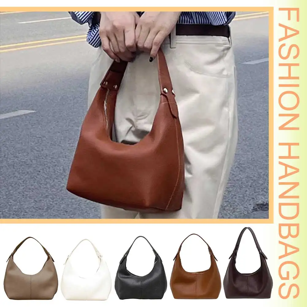 Women Vintage Underarm Bag PU Leather Simple Shoulder Purse Solid Color Casual Armpit Handbag Girls Outdoor Daily Bag