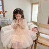Girls' Spring and Autumn Dress2024New Children's Baby Girl Western Style Lace Splicing Puffy Gauze Princess Dress 5