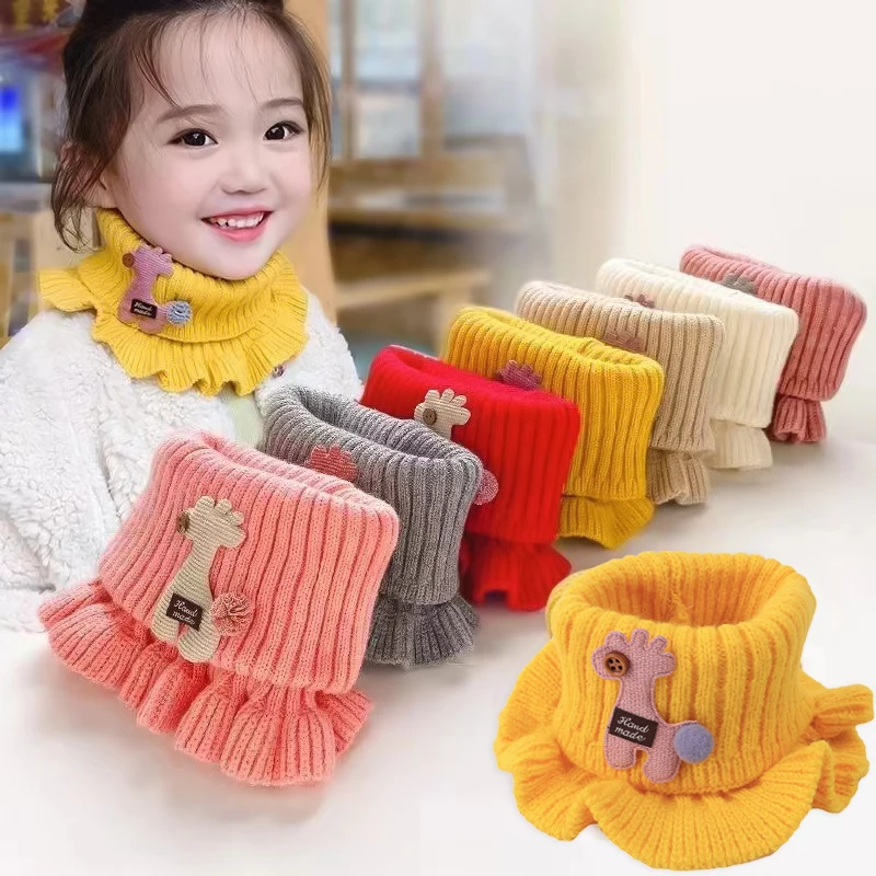 Children's Knitted Scarf Cartoon Giraffe Fake Collar Winter Warm Joker Collar for Boys and Girls Scarf Windproof Knitted