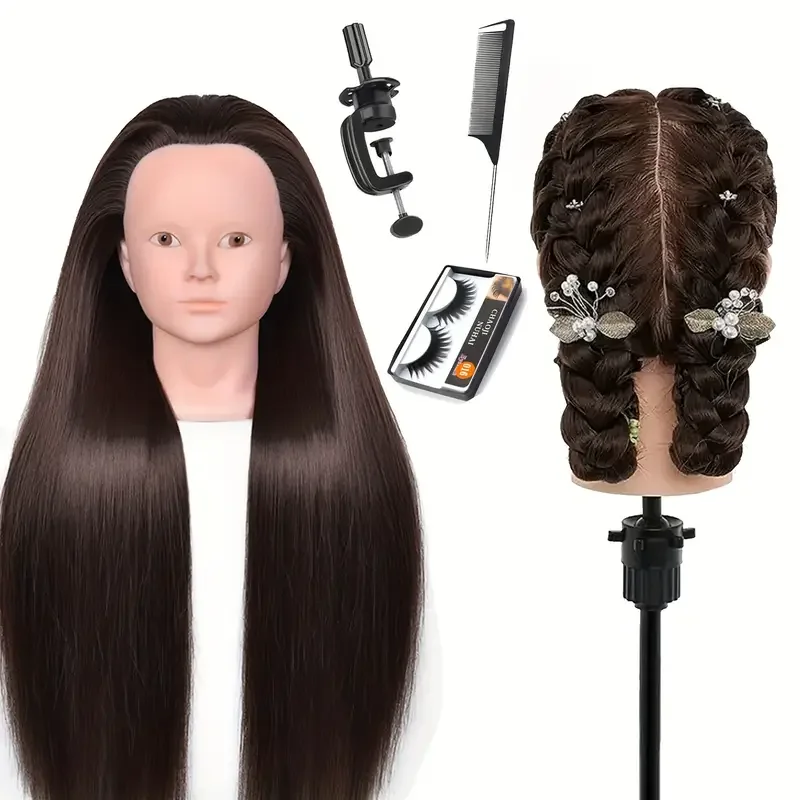 26'' Cosmetology Makeup Manikin Doll Head with Stand&Comb&eyelashe,Hairdressing Practice Braiding Training Head for Hair Styling