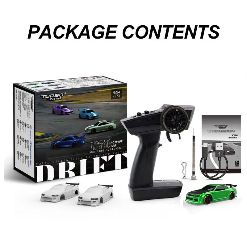 ターボレーシングC64 1/76 C64 DRIFT RC Car RTR (niebieski metalik) TURBO RACING