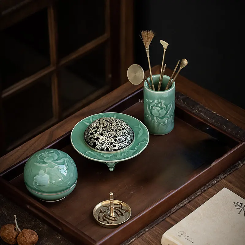 

Celadon набор горелки для благовоний бытовые благовония, курильница из сандалового дерева, набор из чистой меди, украшение для дома, гостиной