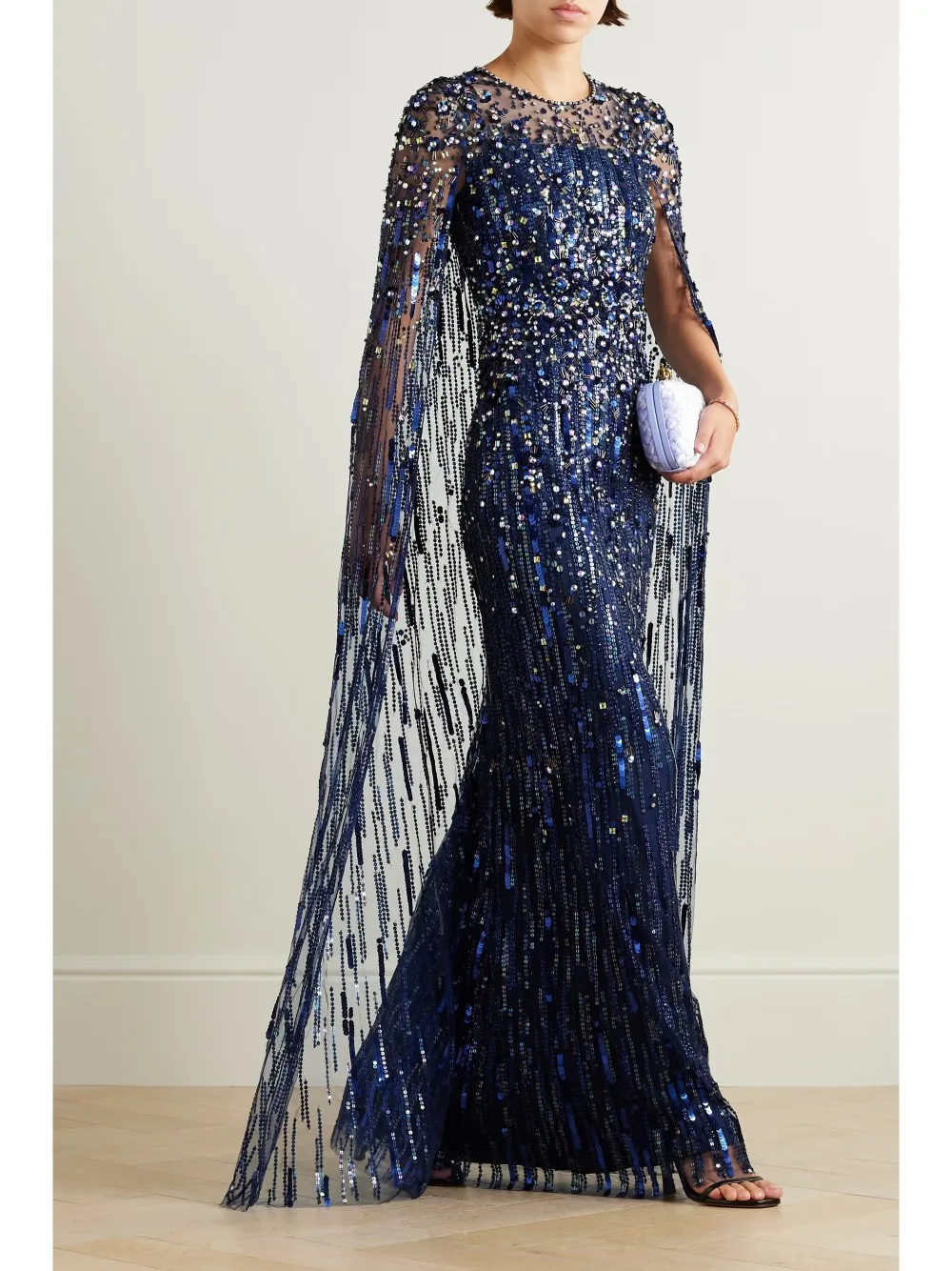 Sequin Prom Dress Mermaid Beading Special Occasion Dresses With Cloak Evening Dress robe de soir&eacute;e luxe &eacute;l&eacute;gante
