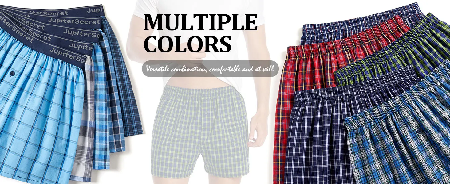 JupiterSecret 5 Stück Herren-Boxershorts, 100 % Baumwolle, gewebt, klassisch, kariert, bequeme Unterwäsche, elastischer Bund, Boxershorts – Detail 1