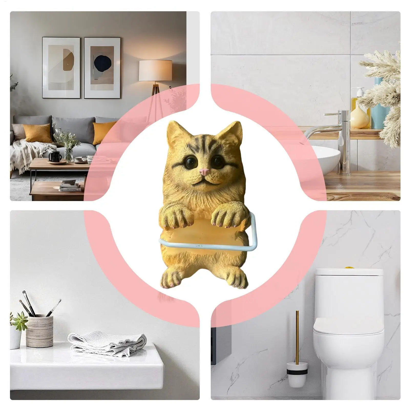 Toilet Paper Stand Wall Mount Cat Home Decor Funny Toilet Tissue Holder Roll Stand For Bathroom Kitchen Counter Office Apartment